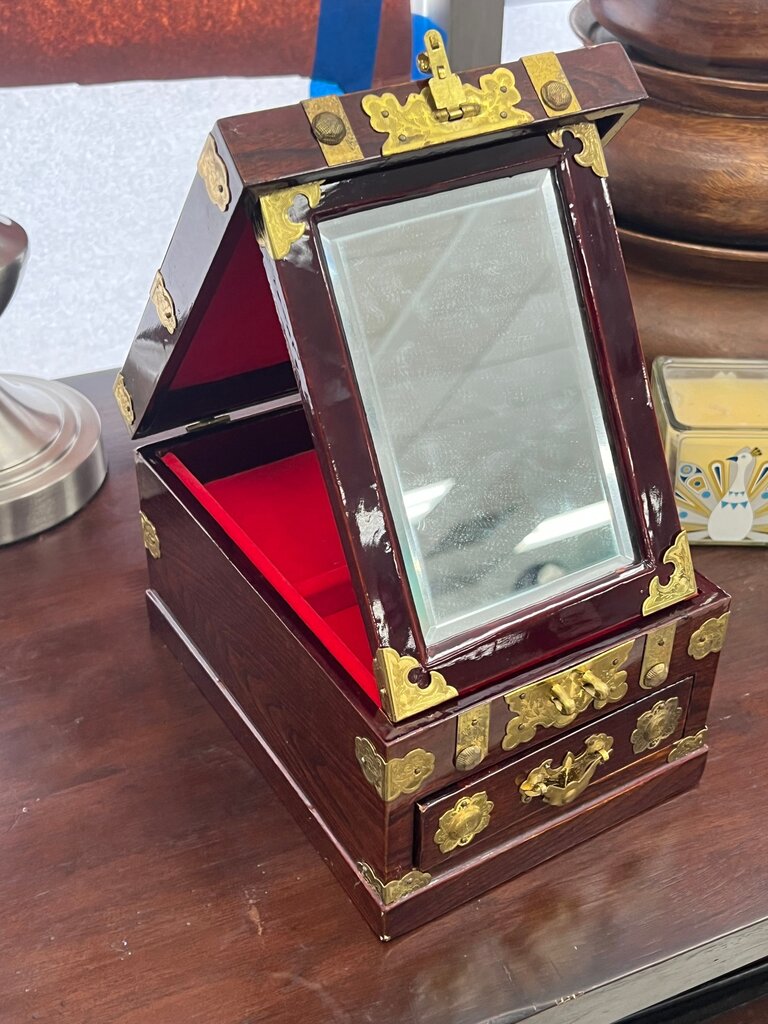 Vintage Chinoiserie 6" Rosewood Jewelry Box with Mirror
