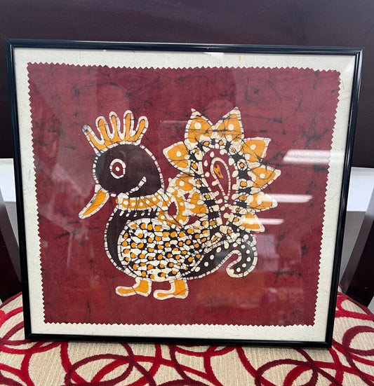 Framed Batik Artwork of a Bird