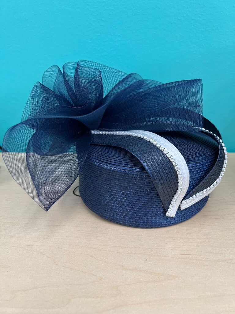 Vintage Navy Blue Church Hat with Bow