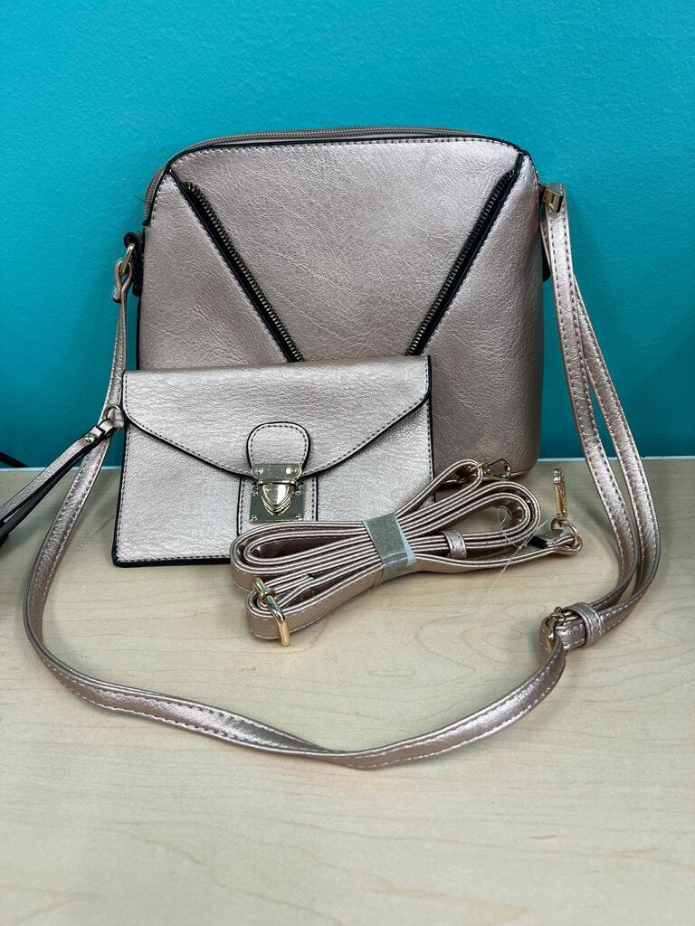 Stylish Rose Gold Crossbody Bag with Pouch