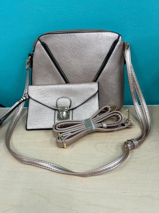Stylish Rose Gold Crossbody Bag with Pouch