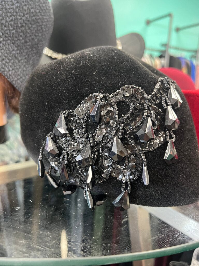 Elegant Black Hat with Beaded Detail