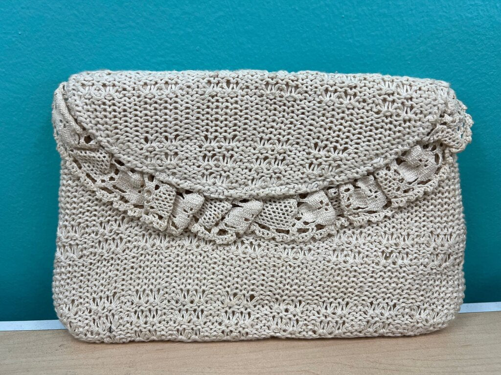 Vintage Beige Crochet Clutch Purse