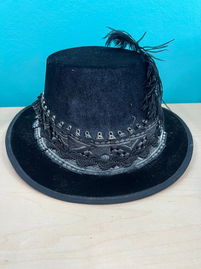 Tall Toad Black Velour Hat with Feather