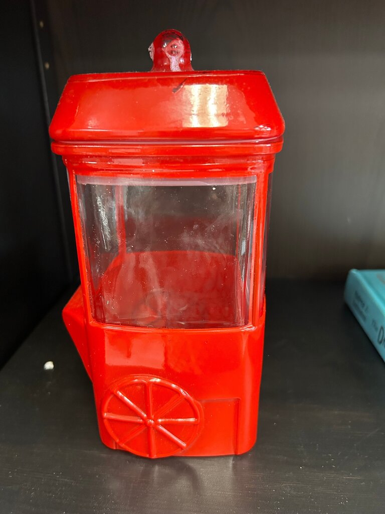 Red Glass Popcorn Cart Candy Jar