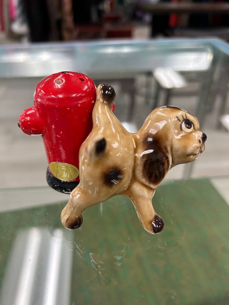 Vintage Ceramic Dog and Fire Hydrant S and P Shakers