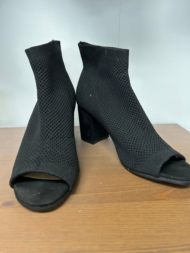 Black Open Toe Booties with Block Heel NEW