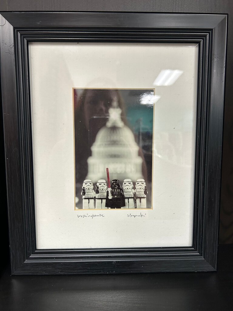 Star Wars Themed Artwork with Lego Stormtroopers and Darth Vader in DC