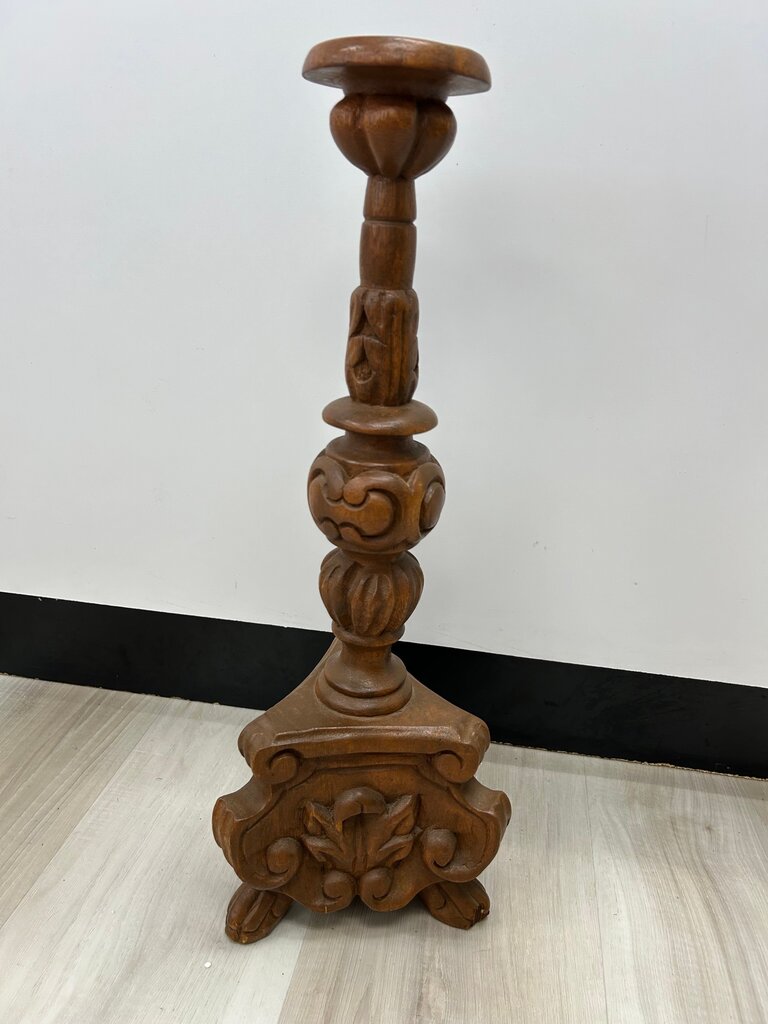 Mid-Century Italian carved elm cathedral pricket candlesticks