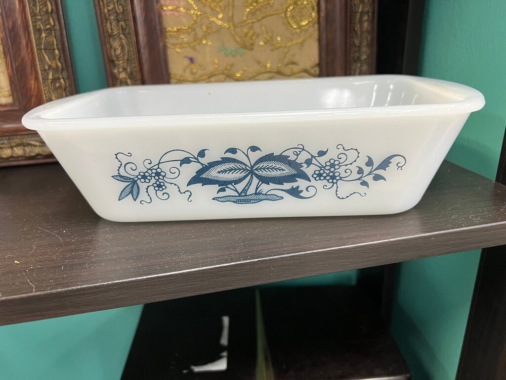 Pyrex Clear Glass Baking Dish with Blue Floral Pattern