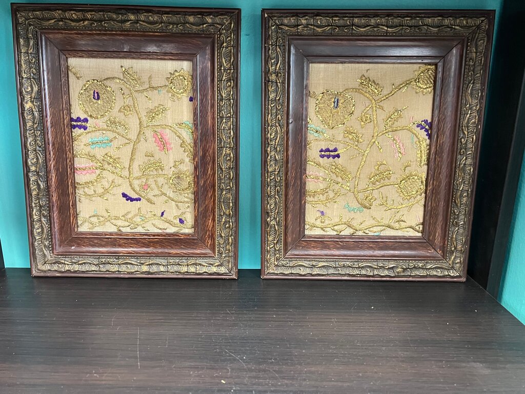 Embroidered Floral Textile Art