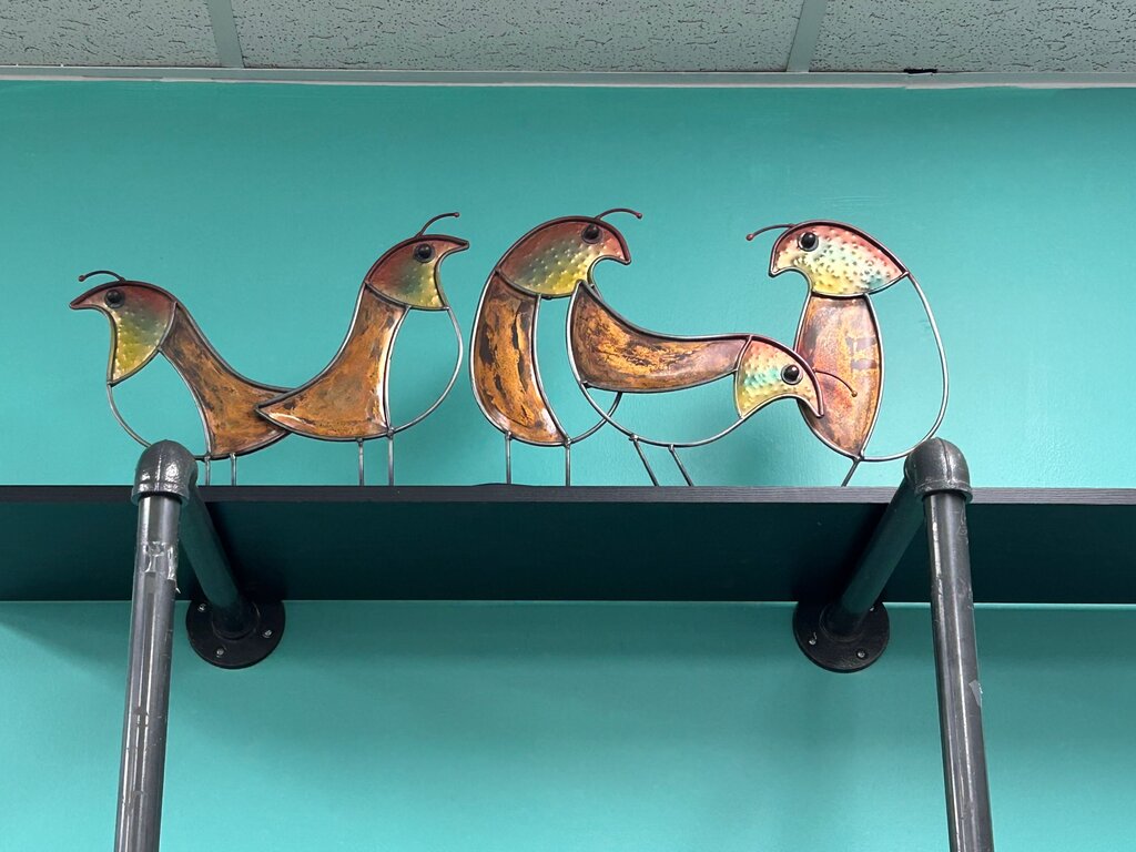 Metal Quail Family Sculpture