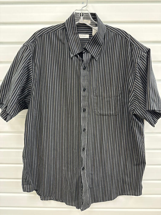 Van Heusen Men's Short Sleeve Black and White Striped Shirt