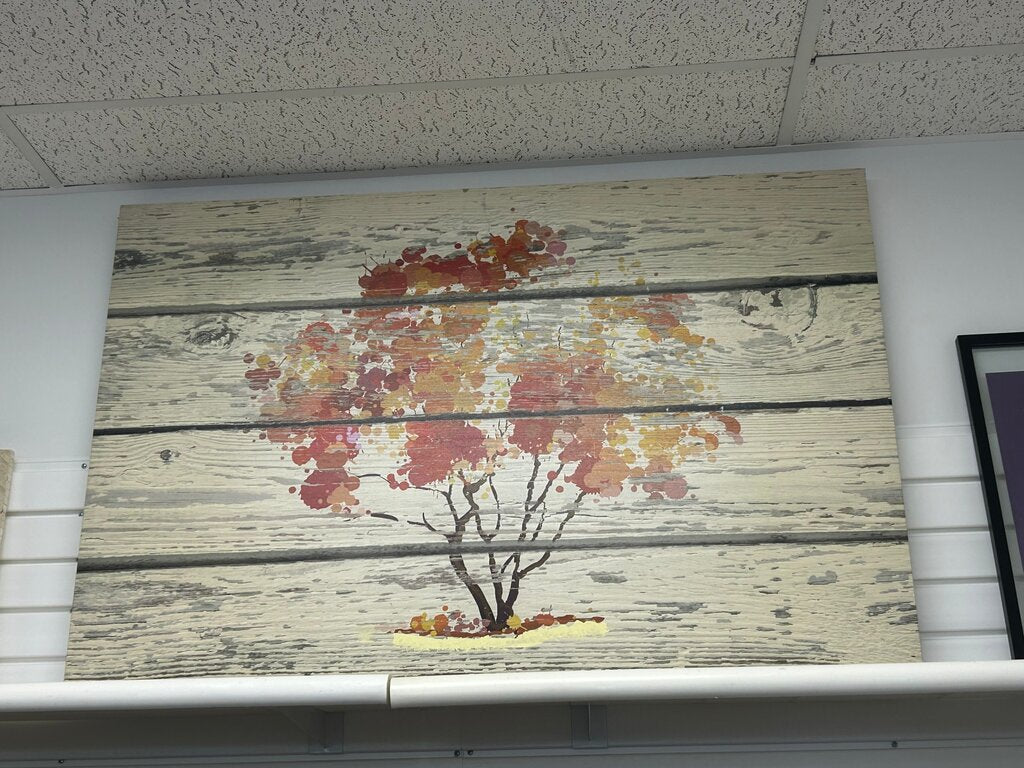 Canvas Print Vintage Red & Orange Tree on Wood Panels