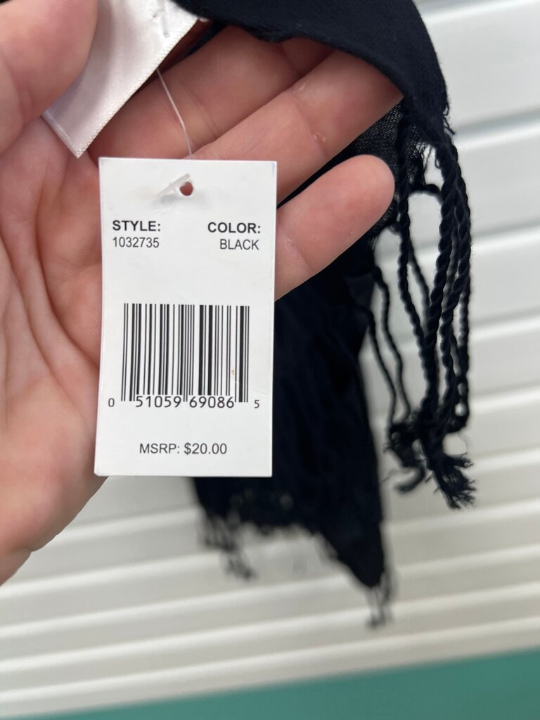 Black Lightweight Scarf with Fringe NWT