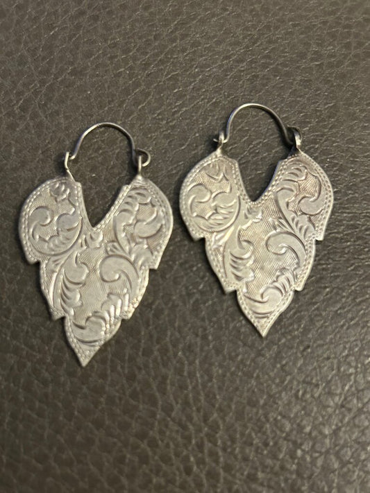 Vintage Sterling Silver Filigree Heart Earrings