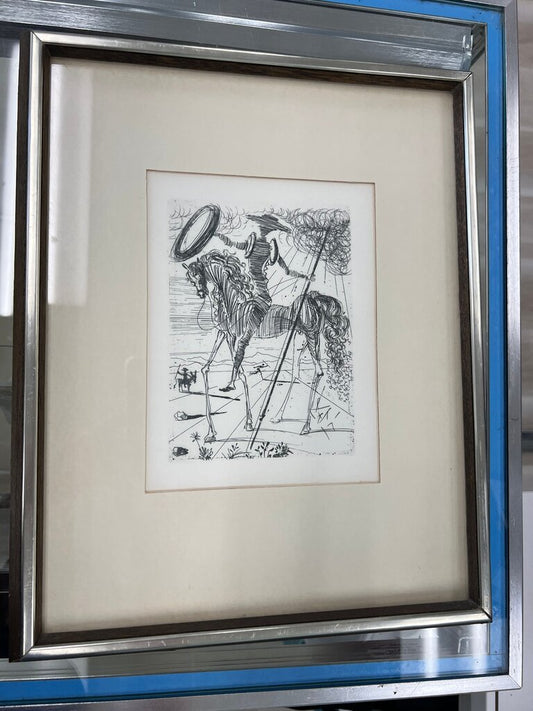 Vintage Salvador Dali "Don Quixote" Signed In Plate Framed Etching w/ Certificate
