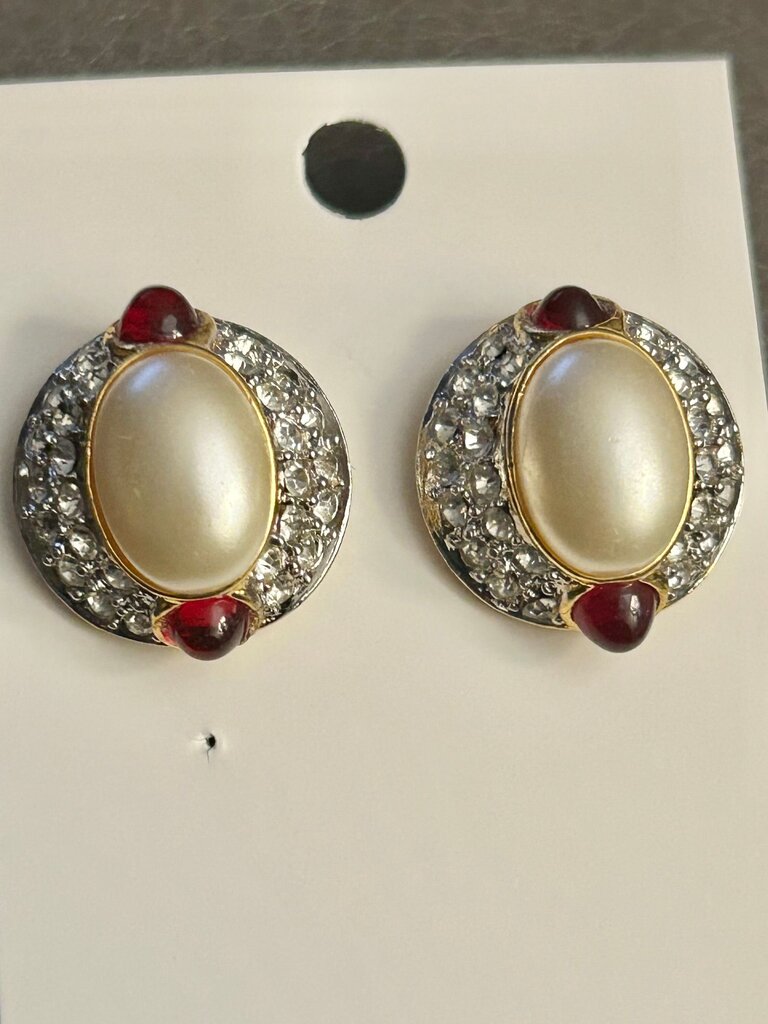 Carolee Elegant Pearl and Rhinestone Earrings