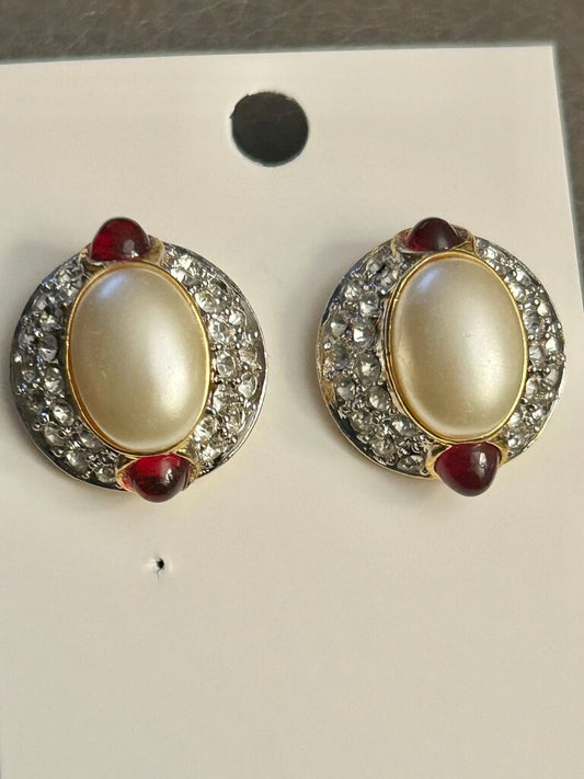 Carolee Elegant Pearl and Rhinestone Earrings
