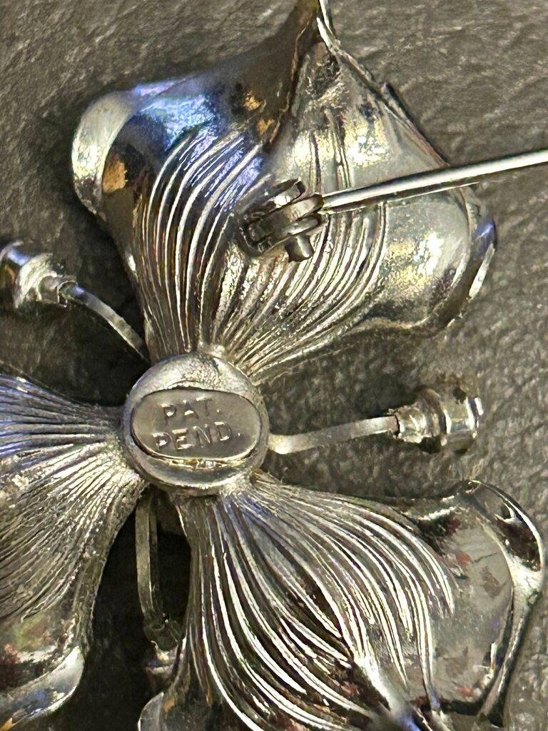 Vintage Silver Flower Brooch with Blue Stones