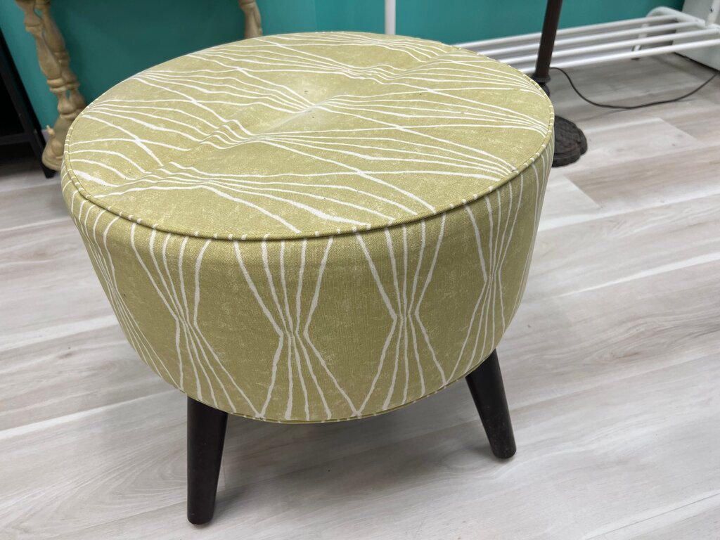 Round Upholstered Ottoman with Striped Pattern