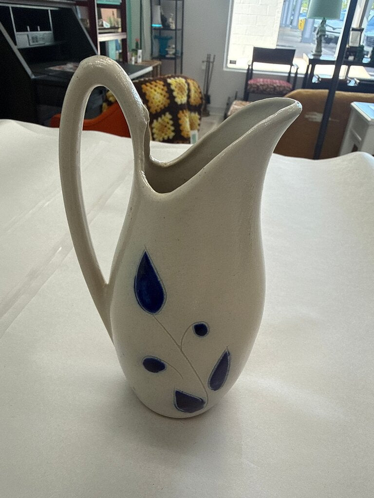 Decorative ceramic Pitcher with Blue Floral Design (display use only, hole in base)