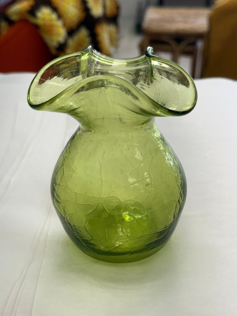 Handmade Green Cracked Glass Vase