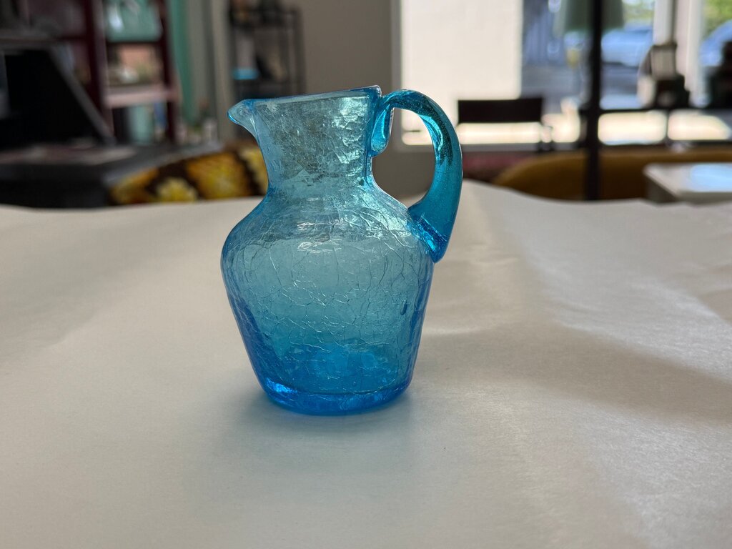 Small Blue Handmade Decorative Glass Pitcher