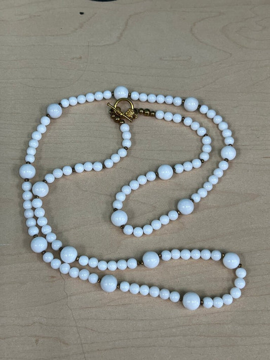 Vintage White Beaded Necklace and matching earring set