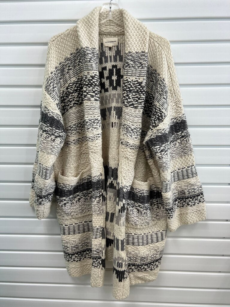 Lucky Brand Cream and Gray Knitted Cardigan