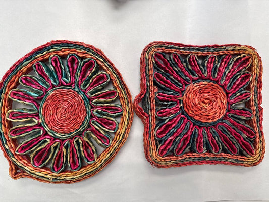 Handwoven Mid-century raffia trivets