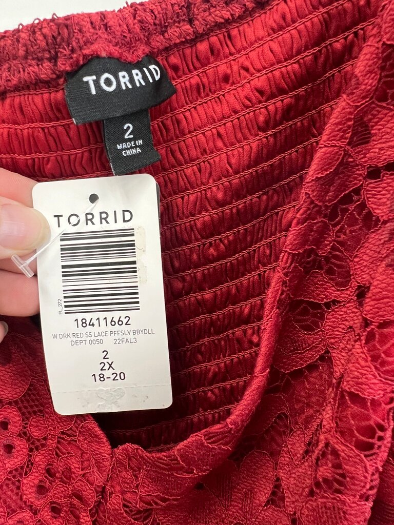 Torrid Dark Red Lace Top NWT 2X