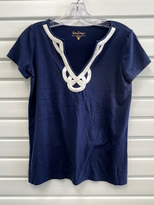 Lilly Pulitzer Women's Navy Top with Decorative Neckline