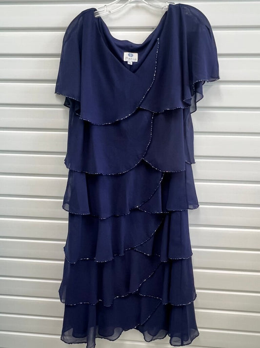 Patra Navy Tiered Evening Dress w/ Beaded Scallop Layers