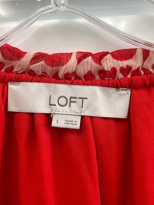Ann Taylor Loft Red & White Romantic Heart Tie-Neck Dress L