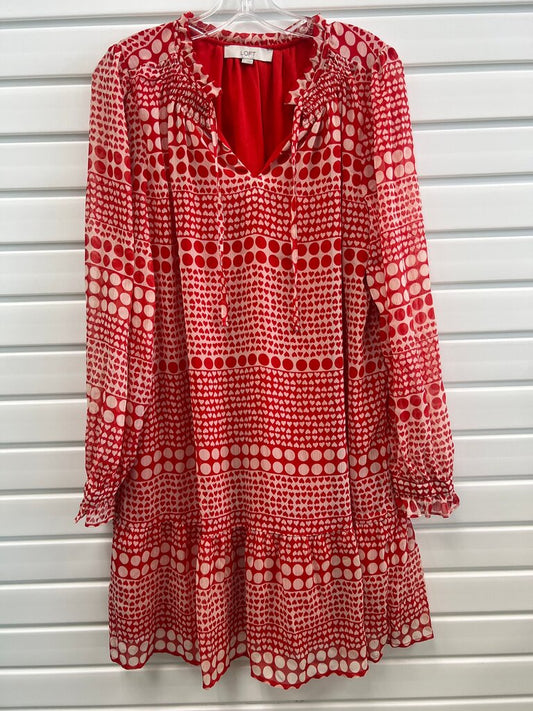Ann Taylor Loft Red & White Romantic Heart Tie-Neck Dress L