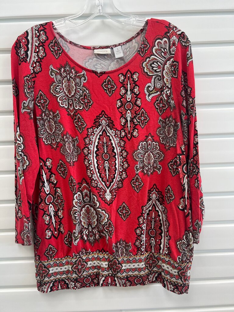 Chico's Women's Red Pattern Long Sleeve Top