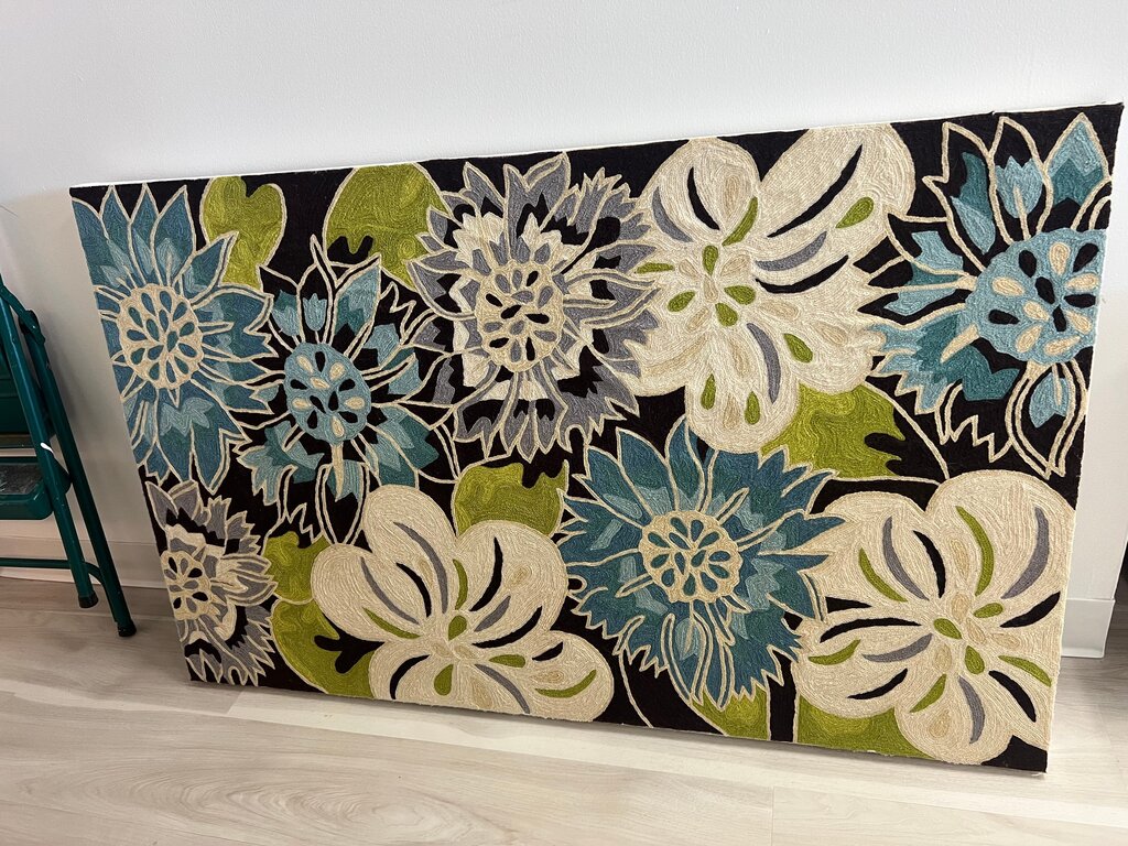 Large Embroidered Crewel Work Art on Canvas