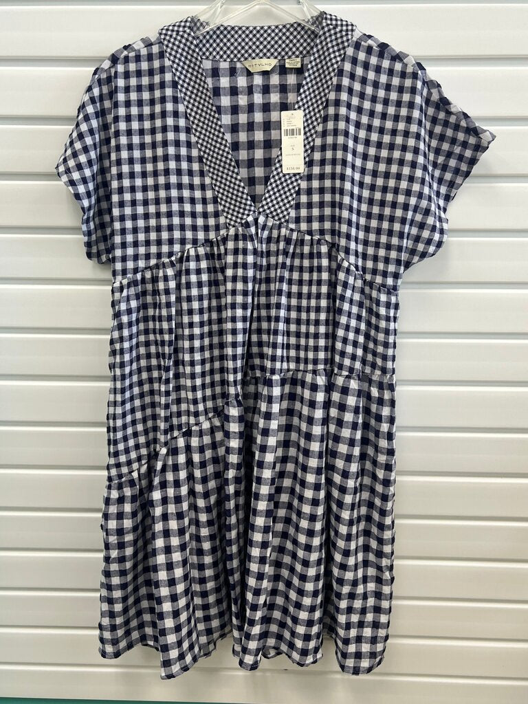 Anthropologie Navy and White Gingham Dress
