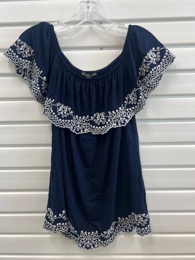 Adrianna Papell Navy Blue Off-Shoulder Top with Embroidery