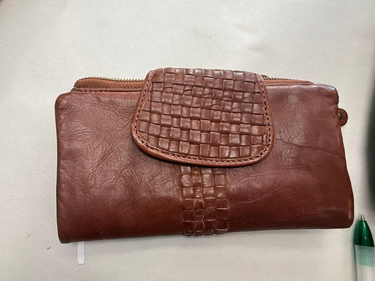 Brown Leather Wallet with Woven Detail