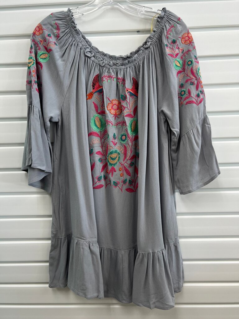 Umgee Embroidered Grey Dress NWT