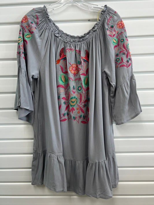 Umgee Embroidered Grey Dress NWT