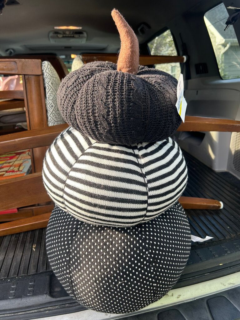 3-Tier Black & White Fabric Stacked Pumpkin