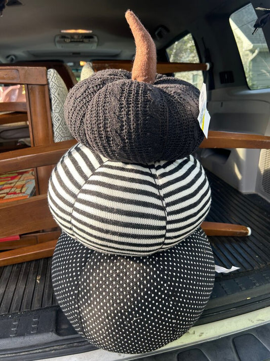 3-Tier Black & White Fabric Stacked Pumpkin