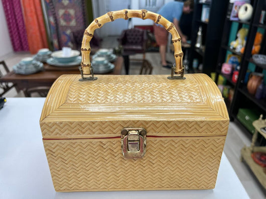 Vintage Wicker Box Purse Bamboo Handle