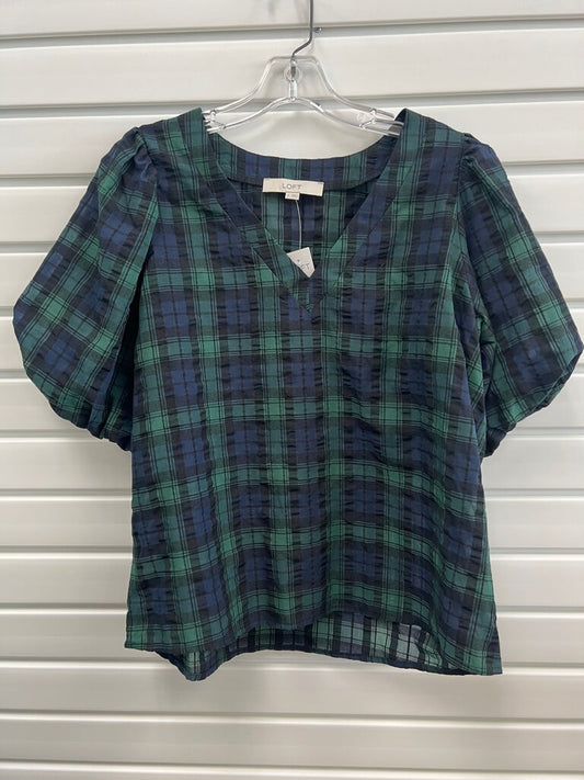LOFT Plaid Puff Sleeve Top NWT