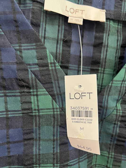 LOFT Plaid Puff Sleeve Top NWT