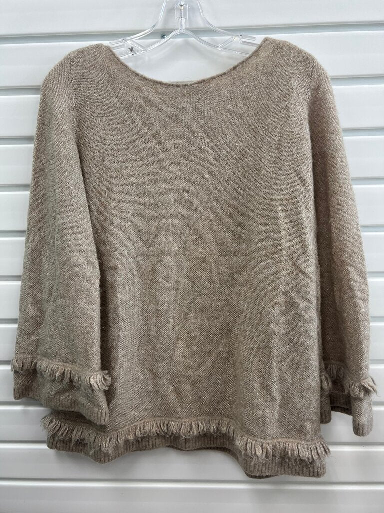 D. Exterior Beige Knit Top with Fringe Hem