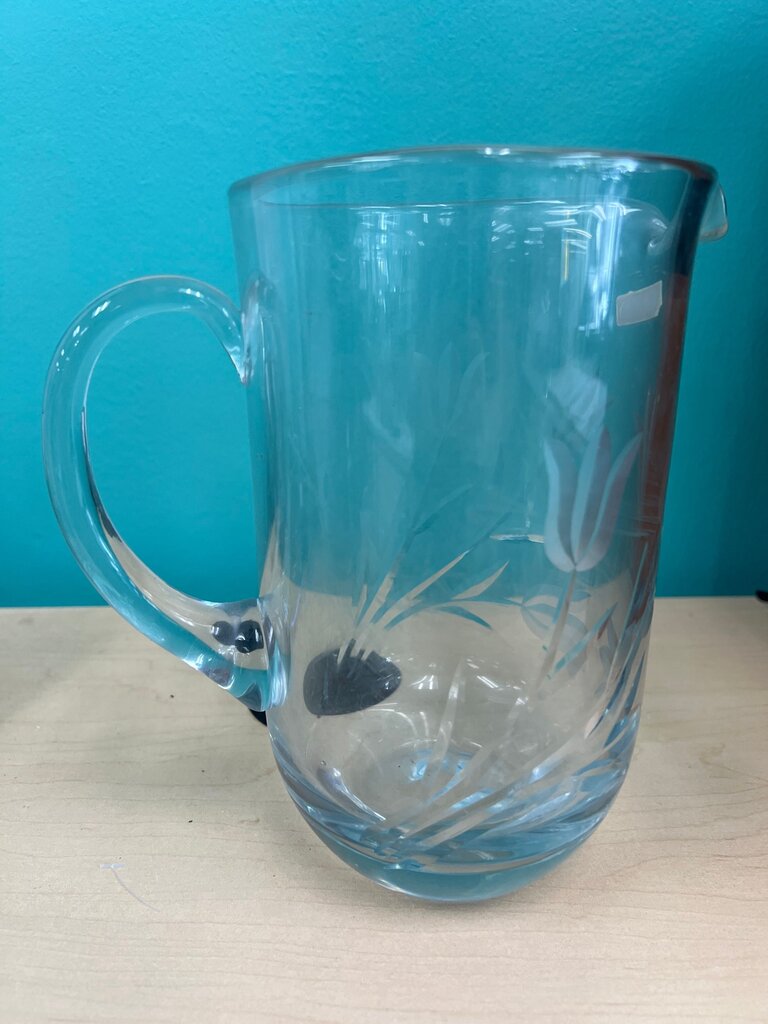Colony Hand Made Clear Glass Pitcher with Floral Design